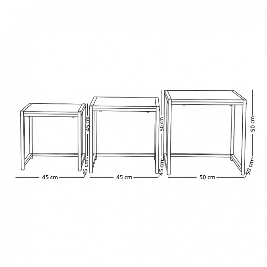 طقم طاولات خدمة من الخشب والمعدن 3 قطع طقم طاولات خدمة من الخشب والمعدن 3 قطع