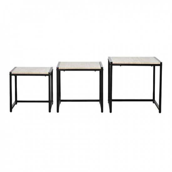 طقم طاولات خدمة من الخشب والمعدن 3 قطع طقم طاولات خدمة من الخشب والمعدن 3 قطع