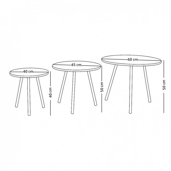 طقم طاولات خدمة خشب بأرجل معدنية 3 قطع بني