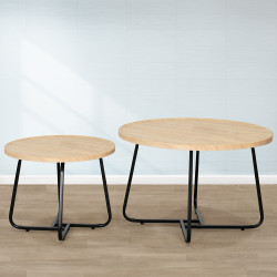 طقم طاولات خدمة 2 قطعة خشب وقاعدة معدنية