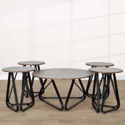 طقم طاولات خدمة 5 قطع خشب مع قاعدة معدنية طقم طاولات خدمة 5 قطع خشب مع قاعدة معدنية