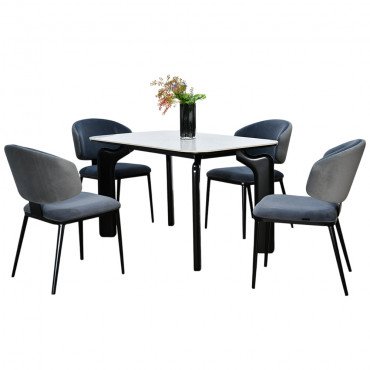 طاولة طعام عصرية سطح رخام 4 كرسي رمادي غامق
