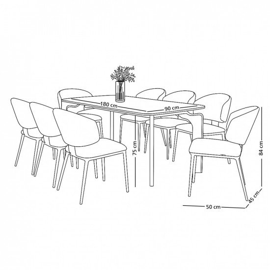 طاولة طعام عصرية سطح رخام 8 كراسي رمادي غامق