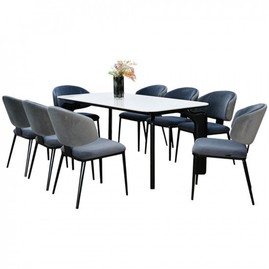 طاولة طعام عصرية سطح رخام 8 كراسي رمادي غامق
