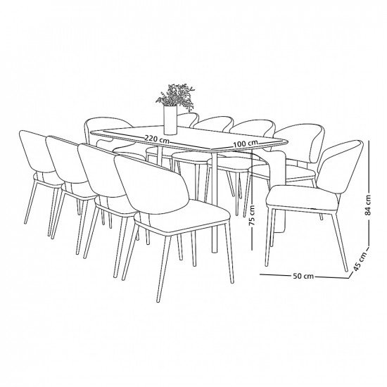 طاولة طعام عصرية سطح رخام 10 كراسي رمادي غامق