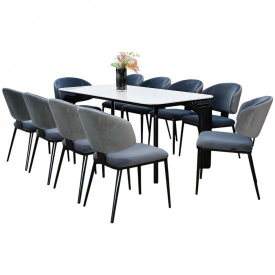 طاولة طعام عصرية سطح رخام 10 كراسي رمادي غامق
