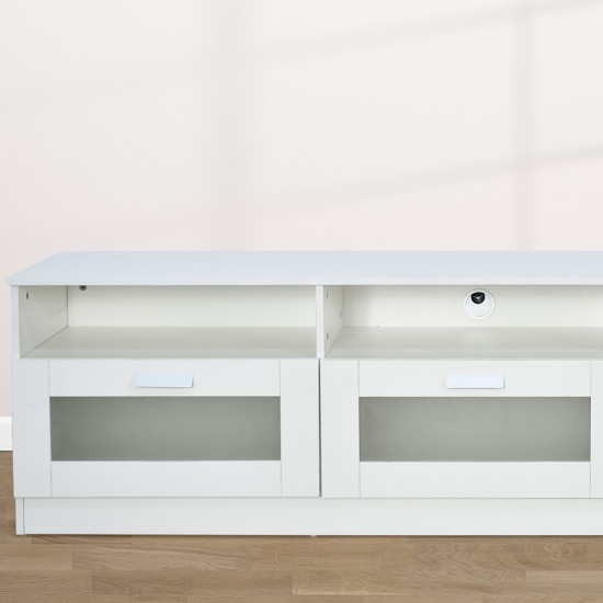 وحدة تلفاز مودرن خشب بأبواب زجاجية أبيض 180سم وحدة تلفاز مودرن خشب بأبواب زجاجية أبيض 180سم