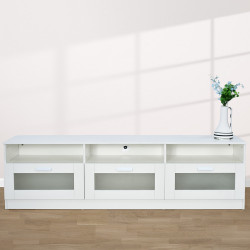 وحدة تلفاز مودرن خشب بأبواب زجاجية أبيض 180سم