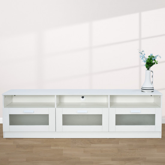 وحدة تلفاز مودرن خشب بأبواب زجاجية أبيض 180سم وحدة تلفاز مودرن خشب بأبواب زجاجية أبيض 180سم