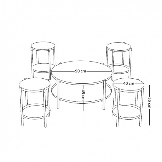 طقم طاولات خدمة 5 قطع من الخشب والمعدن 45 سم