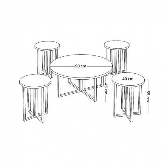 طقم طاولات خدمة 5 قطع من الخشب والمعدن خشبي 90 سم