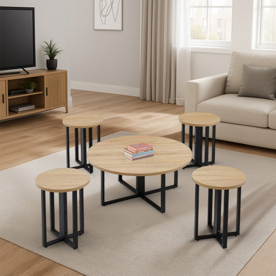 طقم طاولات خدمة 5 قطع من الخشب والمعدن خشبي 90 سم