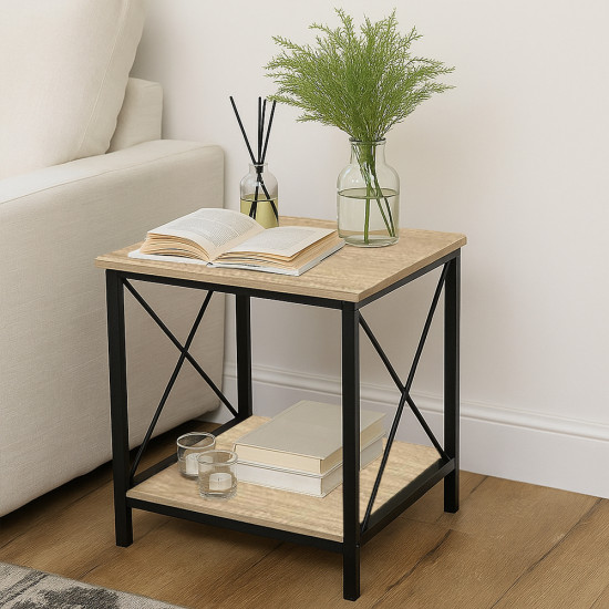 طاولة خدمة مفردة من الخشب والمعدن لون خشبي فاتح