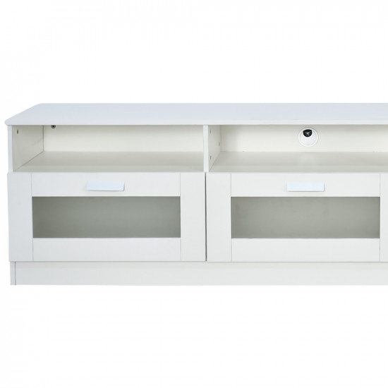 وحدة تلفاز مودرن خشب بأبواب زجاجية أبيض 180سم وحدة تلفاز مودرن خشب بأبواب زجاجية أبيض 180سم