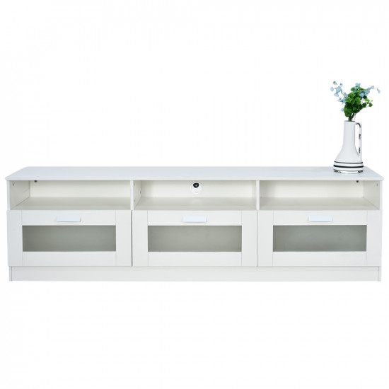 وحدة تلفاز مودرن خشب بأبواب زجاجية أبيض 180سم وحدة تلفاز مودرن خشب بأبواب زجاجية أبيض 180سم