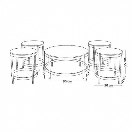 طقم طاولات خدمة 5 قطع من الخشب والزجاج والمعدن لون رمادي
