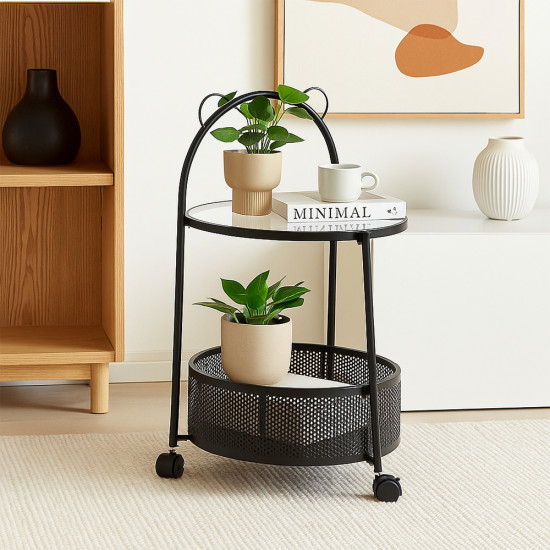 عربة تقديم 2 دور من الزجاج والمعدن عربة تقديم 2 دور من الزجاج والمعدن