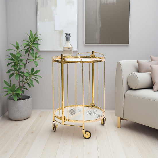 عربة تقديم 2 دوار من الزجاج والاستيل ذهبي عربة تقديم 2 دوار من الزجاج والاستيل ذهبي