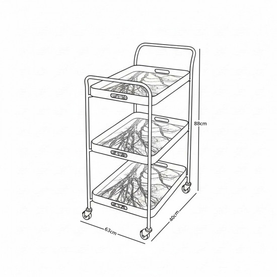 عربة تقديم 3 ادوار ذهبي عربة تقديم 3 ادوار ذهبي