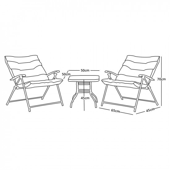 طقم جلسة خارجية قابلة للطي كرسيين مع طاولة بسطح زجاجي فاخر -  كاكي