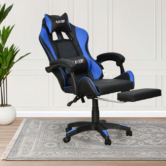 كرسي ألعاب أحترافي من الجلد أزرق × أسود كرسي ألعاب أحترافي من الجلد أزرق × أسود