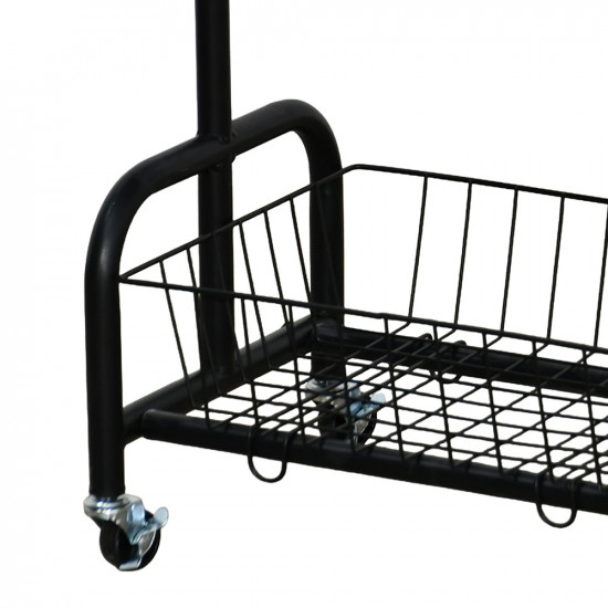 عربة تقديم سطح خشبي مع رف تخزين معدني