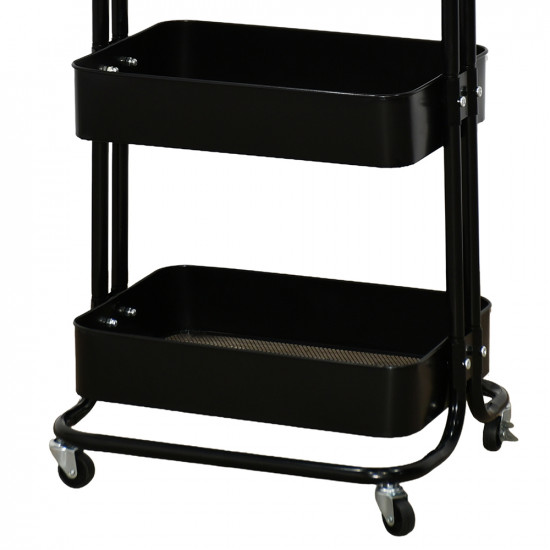 وحدة رفوف متحركة معدنية 3 أدوار أسود