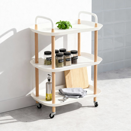 عربة تقديم متحركة 3 أدوار أبيض