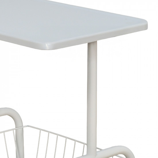 عربة تقديم سطح خشبي مع رف تخزين معدني