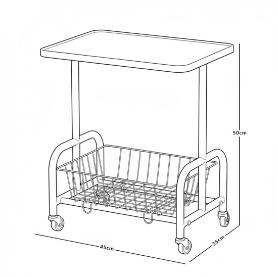عربة تقديم سطح خشبي مع رف تخزين معدني
