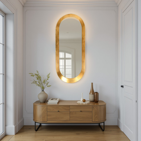 مرآة حائط اطار نحاسي 47×110 سم مرآة حائط اطار نحاسي 47×110 سم