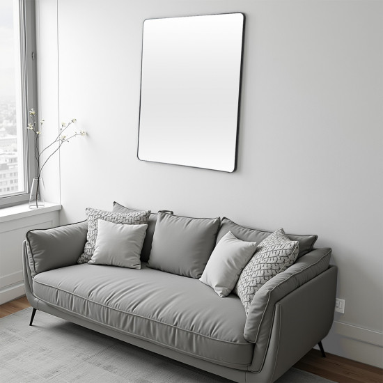 مرآة حائط اطار أسود 90×70 سم مرآة حائط اطار أسود 90×70 سم