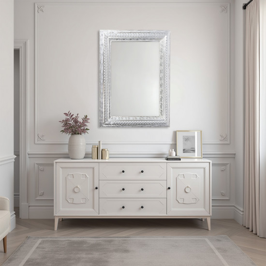 مرآة حائط اطار فضي 85×115 سم مرآة حائط اطار فضي 85×115 سم