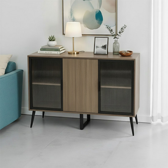 دولاب بوفيه خشب بأبواب أكريلك 120 سم