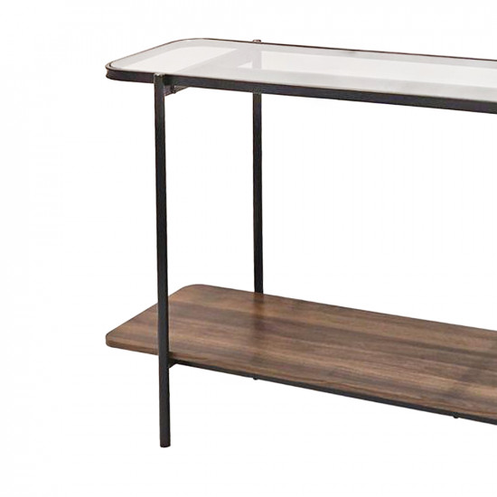 مدخل استقبال خشب مع سطح زجاجي بني