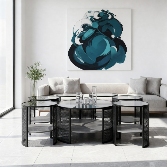 طقم طاولات خدمة 7 قطع 2 دور سطح زجاجي طقم طاولات خدمة 7 قطع 2 دور سطح زجاجي