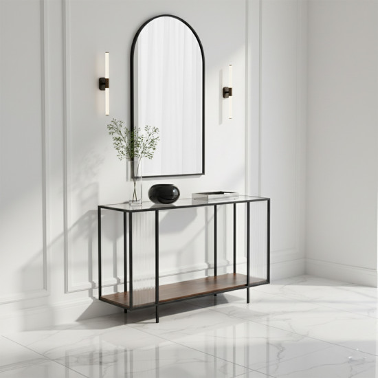 مدخل استقبال مودرن خشب مع سطح زجاجي