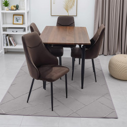 طاولة طعام خشب مع أرجل معدنية 4 كرسي بني طاولة طعام خشب مع أرجل معدنية 4 كرسي بني
