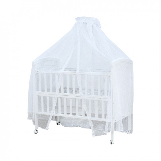 سرير أطفال خشبي بناموسية مع دور تخزين أبيض سرير أطفال خشبي بناموسية مع دور تخزين أبيض