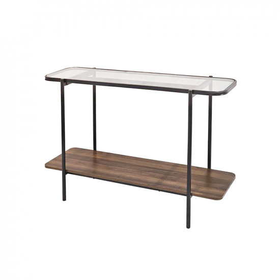 مدخل استقبال خشب مع سطح زجاجي بني