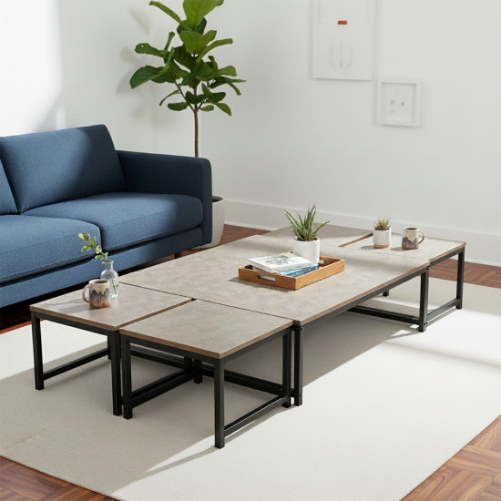 طقم طاولات خدمة 5 قطع خشبي مع قاعدة معدنية