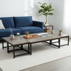 طقم طاولات خدمة 5 قطع خشبي مع قاعدة معدنية