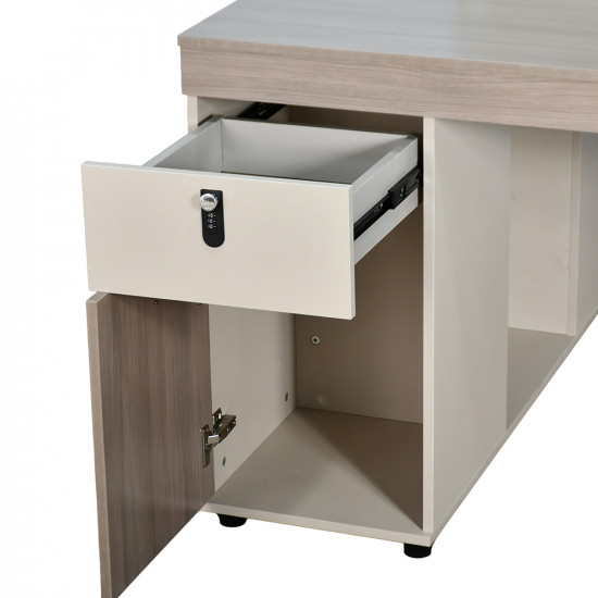 مكتب عمل مزدوج خشبي مع وحدات تخزين مكتب عمل مزدوج خشبي مع وحدات تخزين