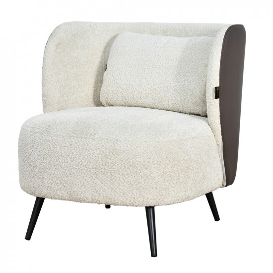 كرسي مفرد فخم مودرن قماش بظهر جلد بيج