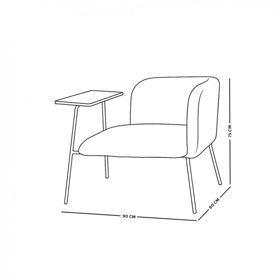 كرسي مفرد جلد بظهر قماش مع طاولة مدمجة