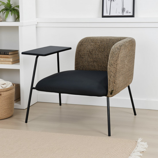 كرسي مفرد جلد بظهر قماش مع طاولة مدمجة
