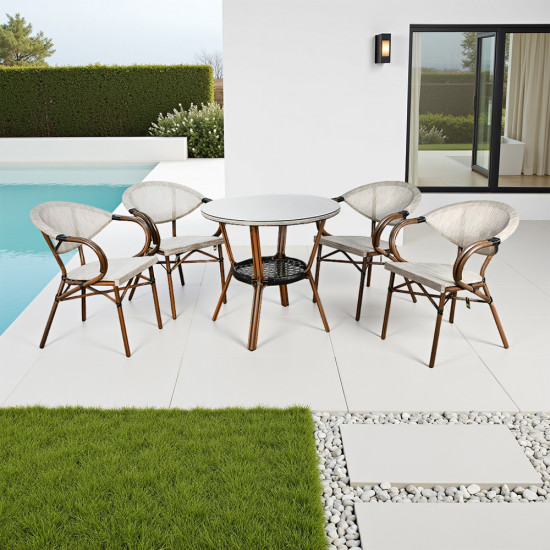 جلسة خارجية 4 مقاعد و طاولة بسطح زجاجي جلسة خارجية 4 مقاعد و طاولة بسطح زجاجي