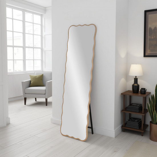 مرآة استاند معدن بإطار خشبي عصري