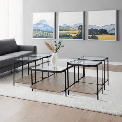 طقم طاولات خدمة 5 قطع 2 دور سطح زجاجي طقم طاولات خدمة 5 قطع 2 دور سطح زجاجي