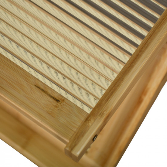 طاولة خدمة مفرد خشب وراتان بسطح زجاجي